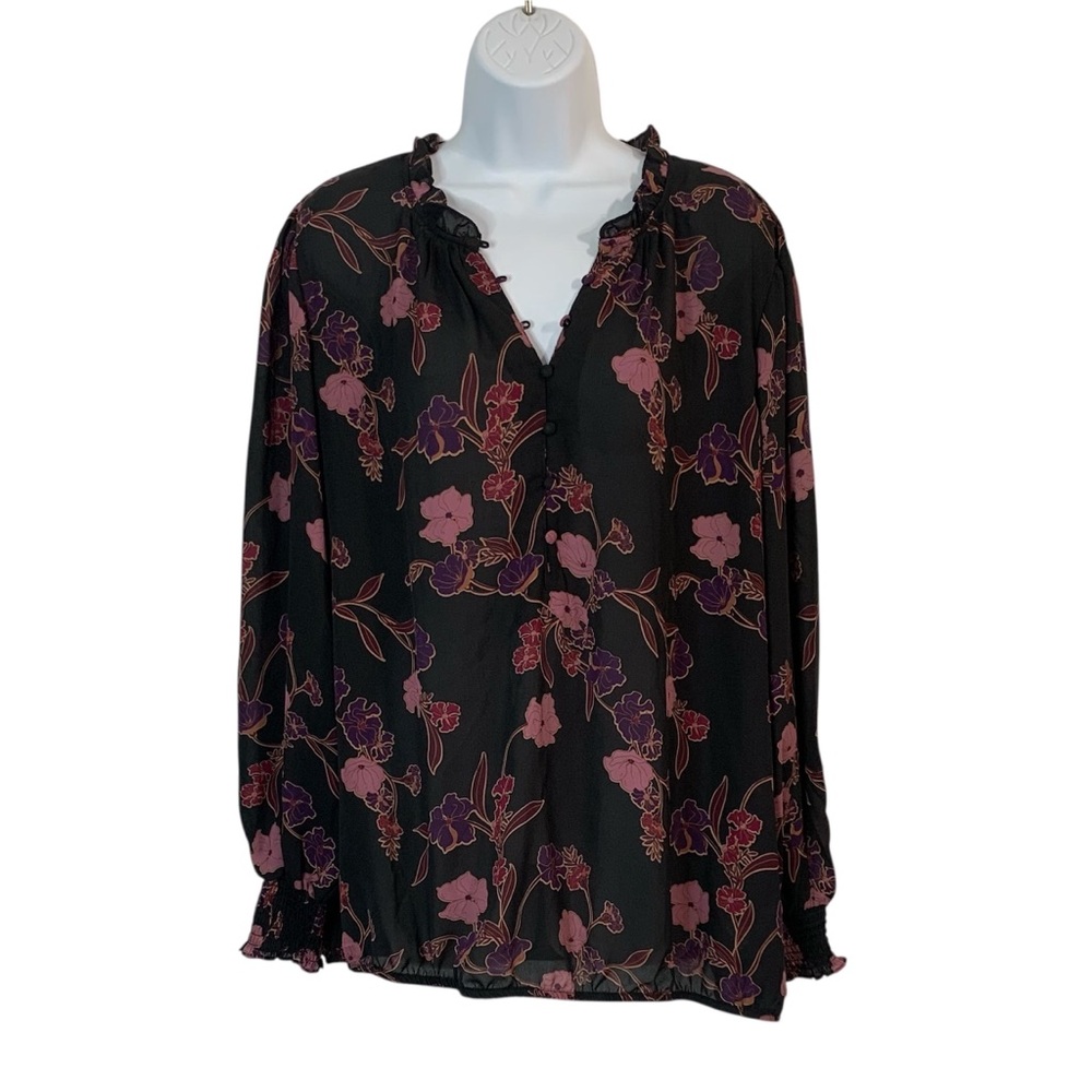 AUTRES FILLES Sheer Black Floral Blouse Sz 1X